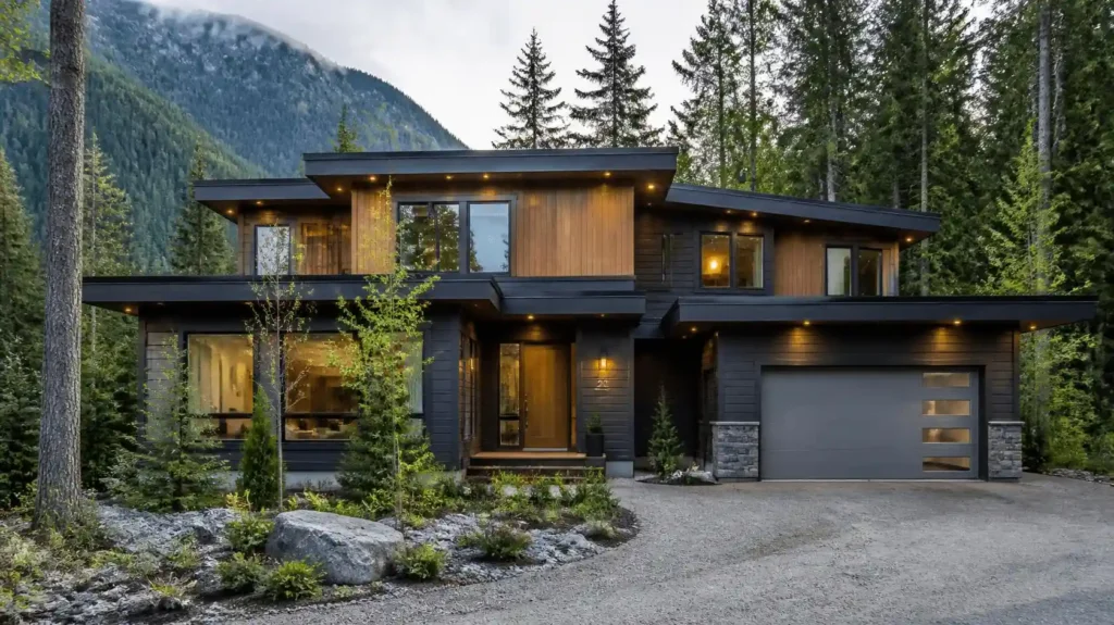 Modern forest home with mountain views
