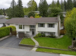 Suburban home with landscaped front yard