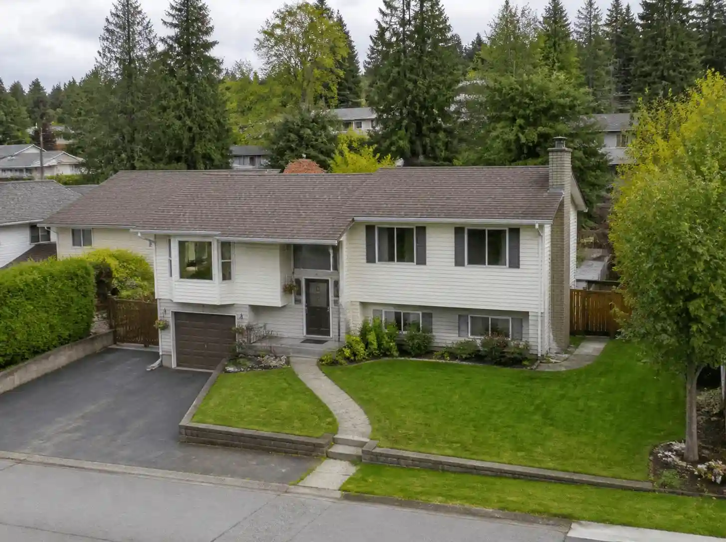 Suburban home with landscaped front yard