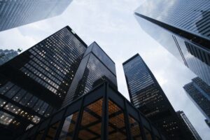Skyscrapers viewed from city streets