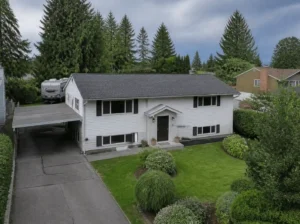 Suburban house with landscaped yard