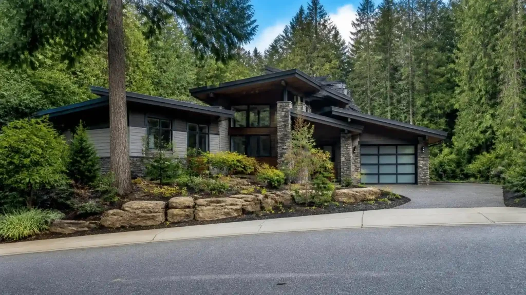 Modern Vancouver home surrounded by tall trees