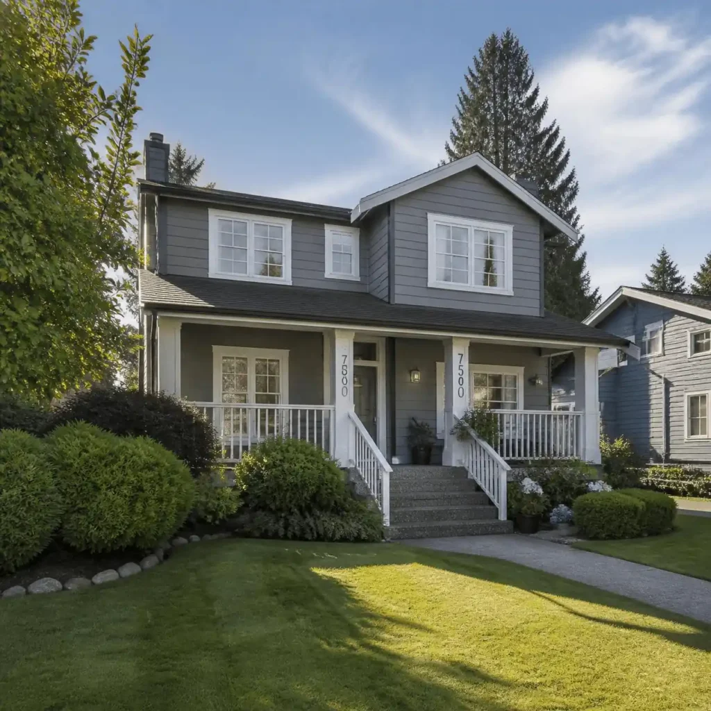 Grey Burnaby home with covered front porch