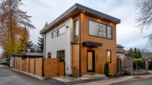 Modern laneway house with wood siding and private entrance