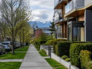 Modern Burnaby residential neighborhood with mountain views