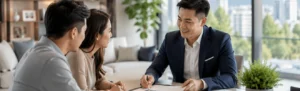 Real estate agent meeting with homebuyers