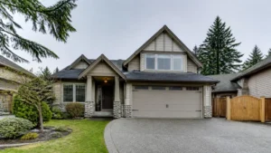 Residential house with landscaped driveway