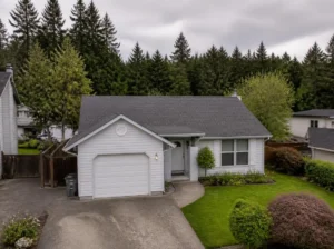 Suburban home with forest surroundings