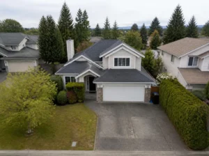 Aerial view of suburban family home
