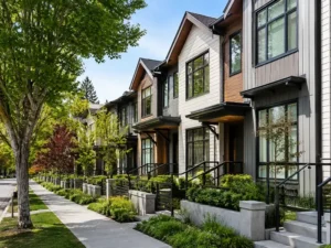 Row of modern townhouses in Burnaby, British Columbia