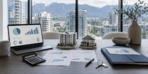Office desk with miniature home designs