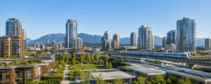 Burnaby condominiums beside SkyTrain and mountain views